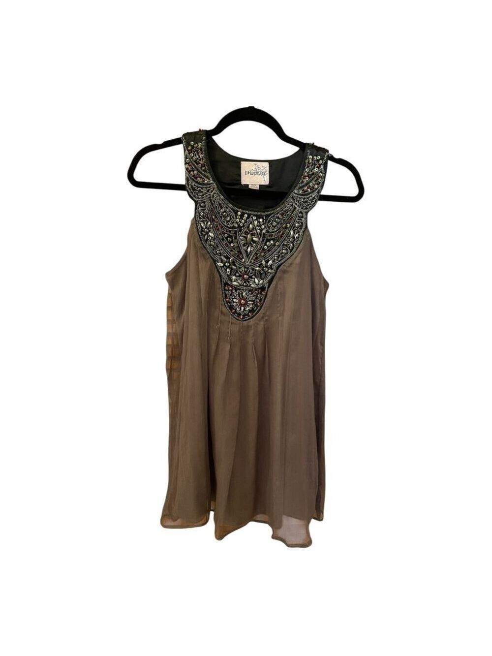 Epilogue Beaded Halter Dress, Size M, Brown, Swinging & Mini.
